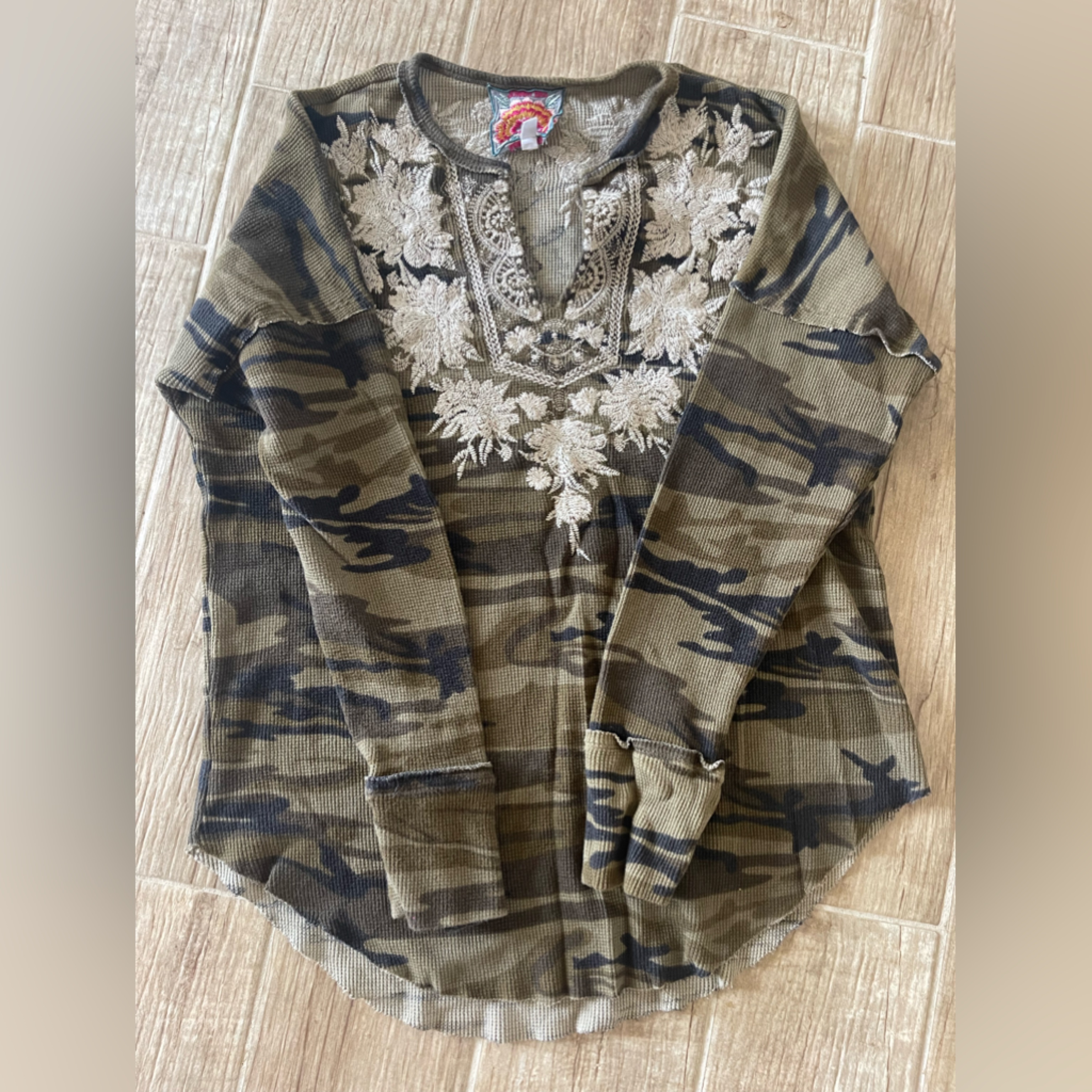 Johnny Was Camo Thermal Long Sleeve With Embroidery